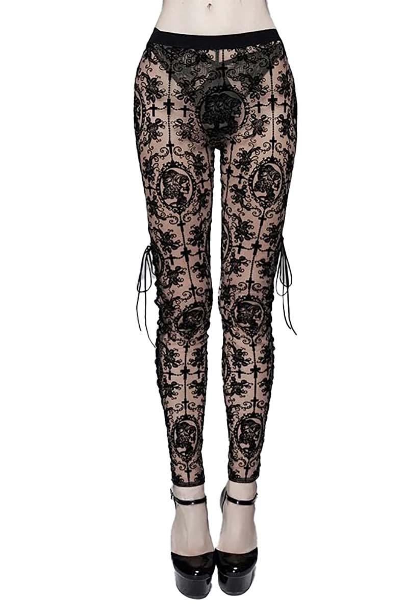 Bathory Edwardian Cameo Mesh Tattoo Leggings