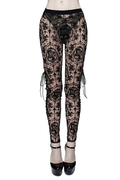 Bathory Edwardian Cameo Mesh Tattoo Leggings