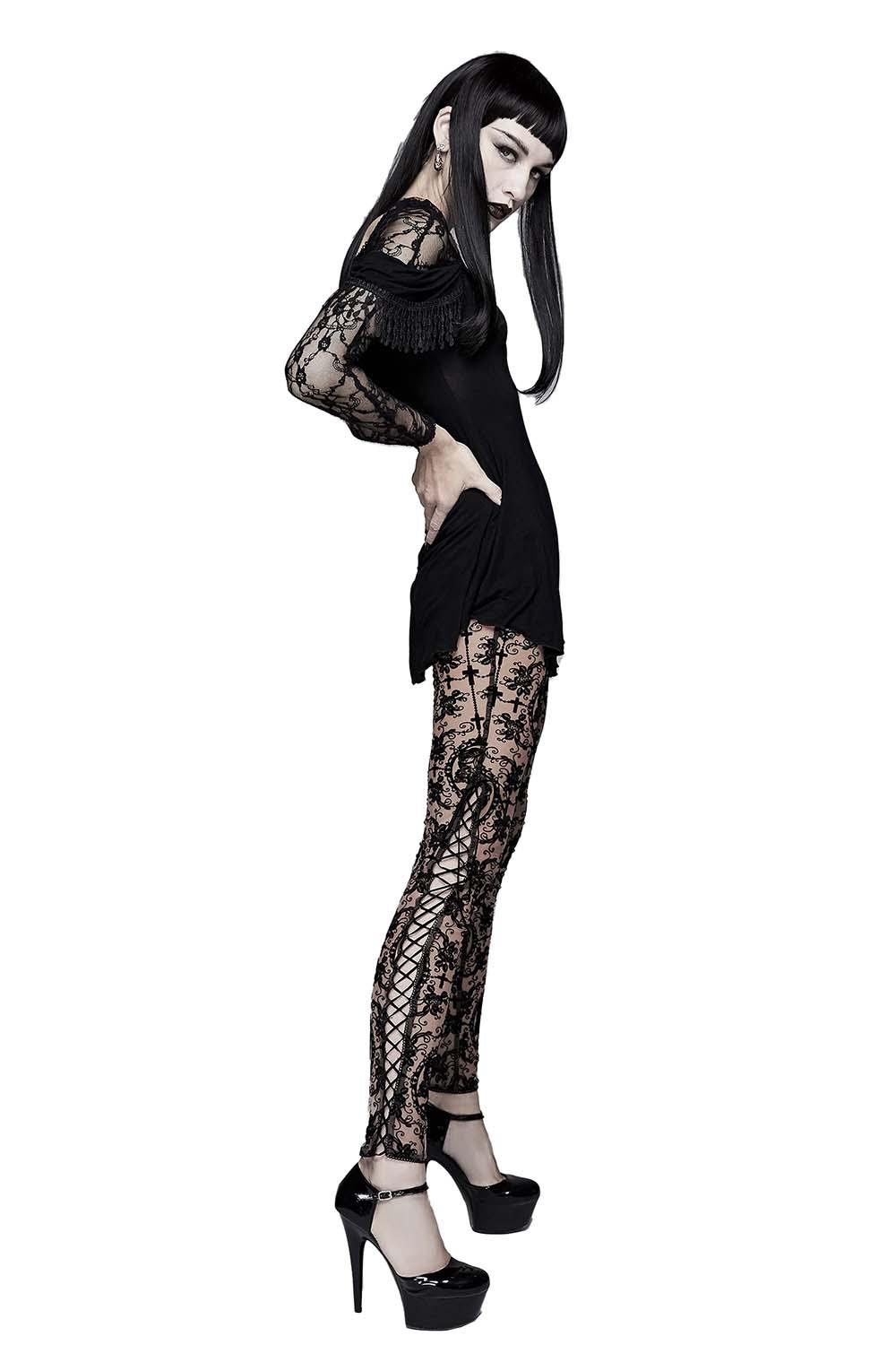 Bathory Edwardian Cameo Mesh Tattoo Leggings