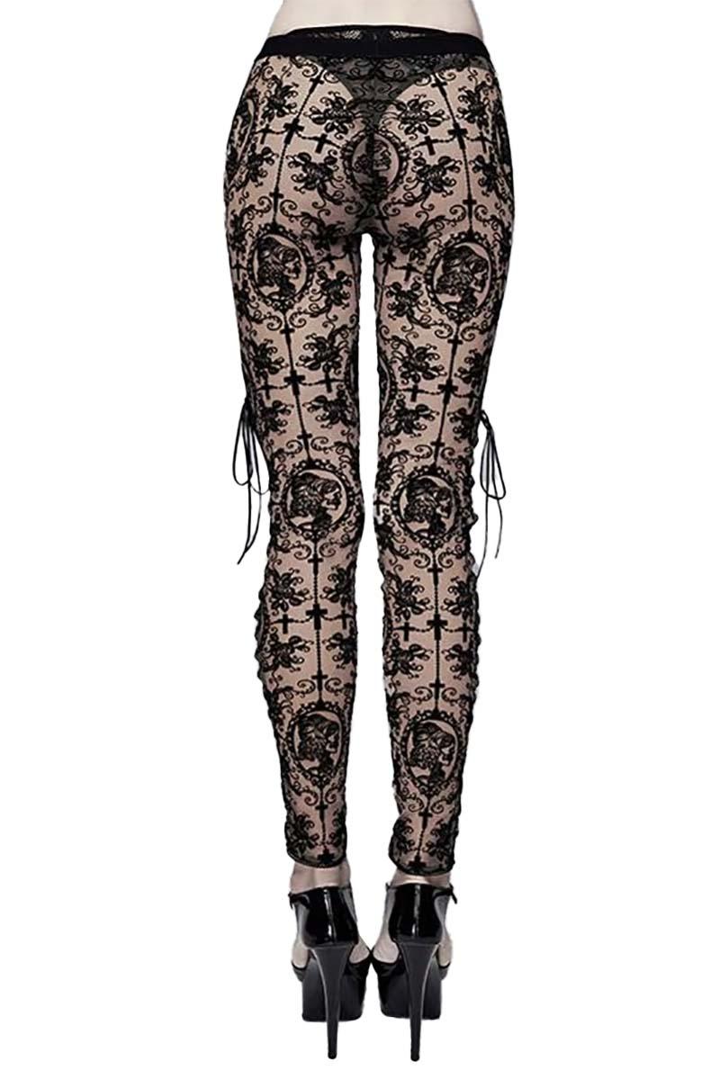 Bathory Edwardian Cameo Mesh Tattoo Leggings