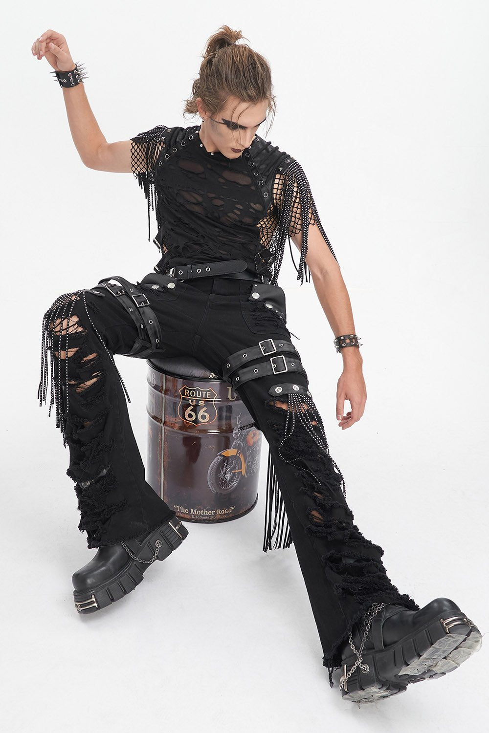 Batwing Pocket Ripped Punk Pants