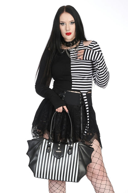 Beetle Striped Batwing Handbag [Black/White]