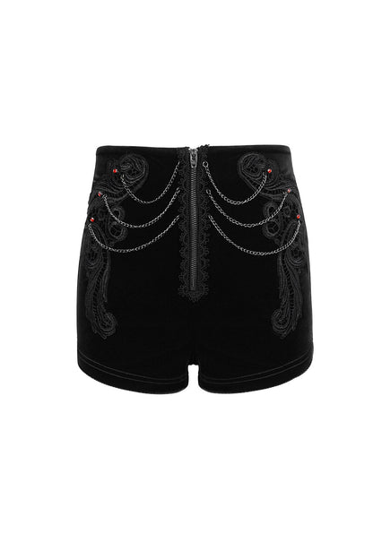 Black Blood Velvet High Waisted Shorts