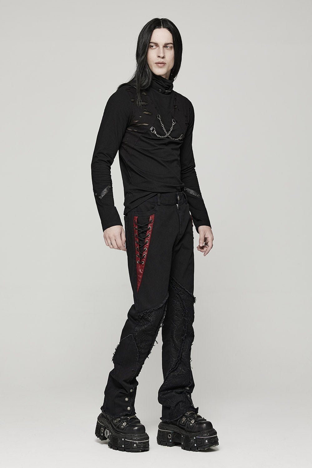 Black Lord Lace-Up Pants [BLACK/RED]