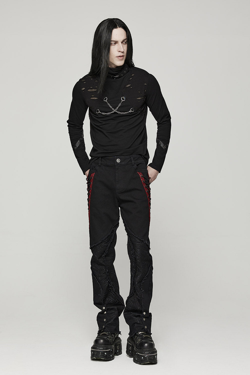 Black Lord Lace-Up Pants [BLACK/RED]