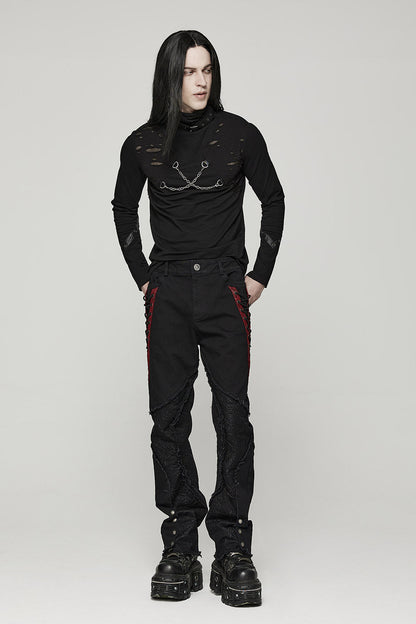 Black Lord Lace-Up Pants [BLACK/RED]