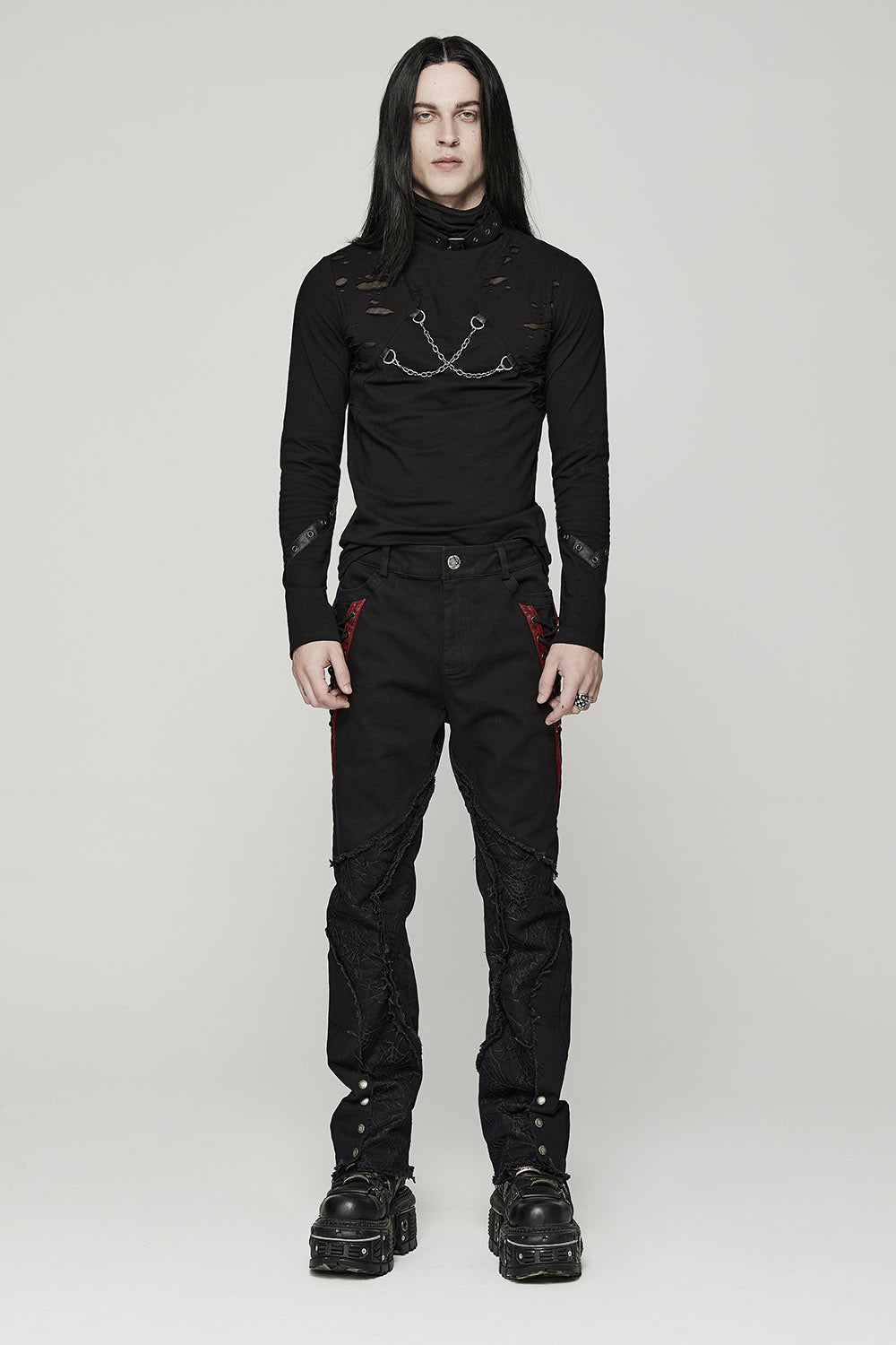 Black Lord Lace-Up Pants [BLACK/RED]