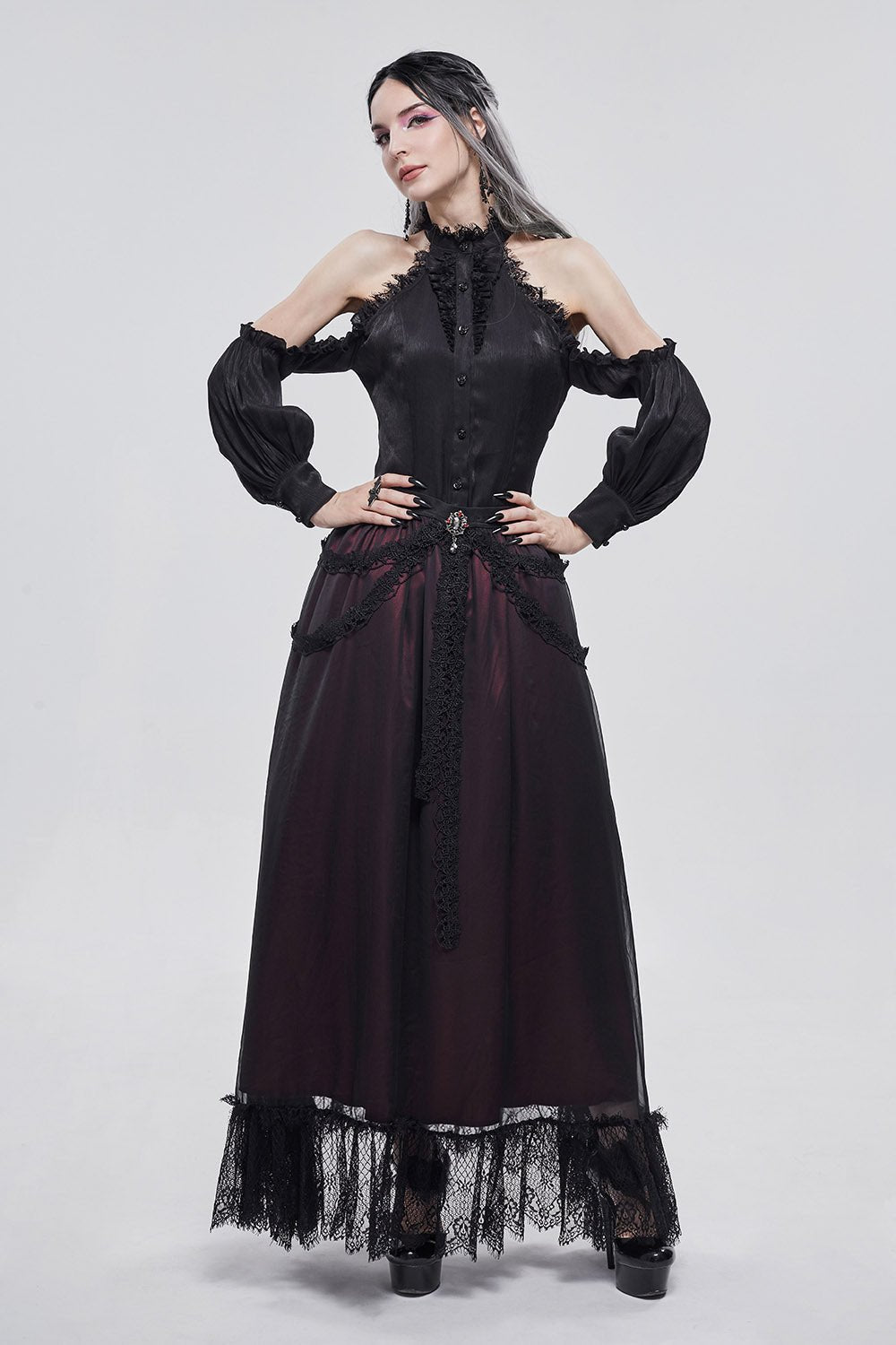 Blooddrop Layered Lace Maxi Skirt