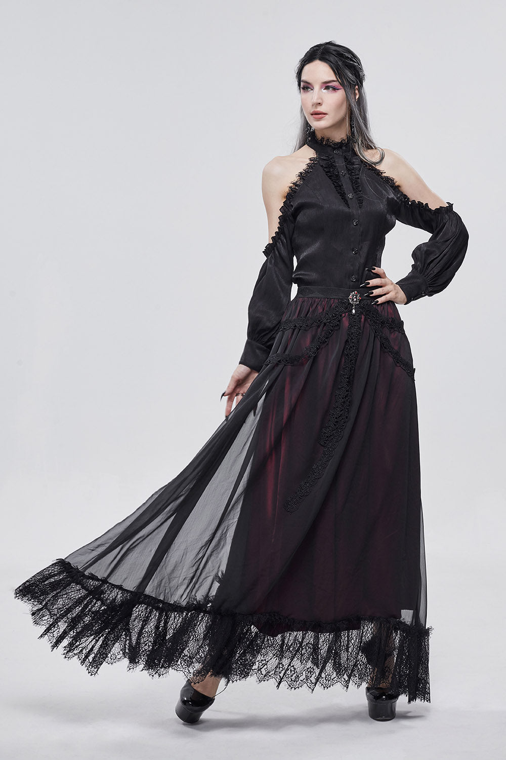Blooddrop Layered Lace Maxi Skirt