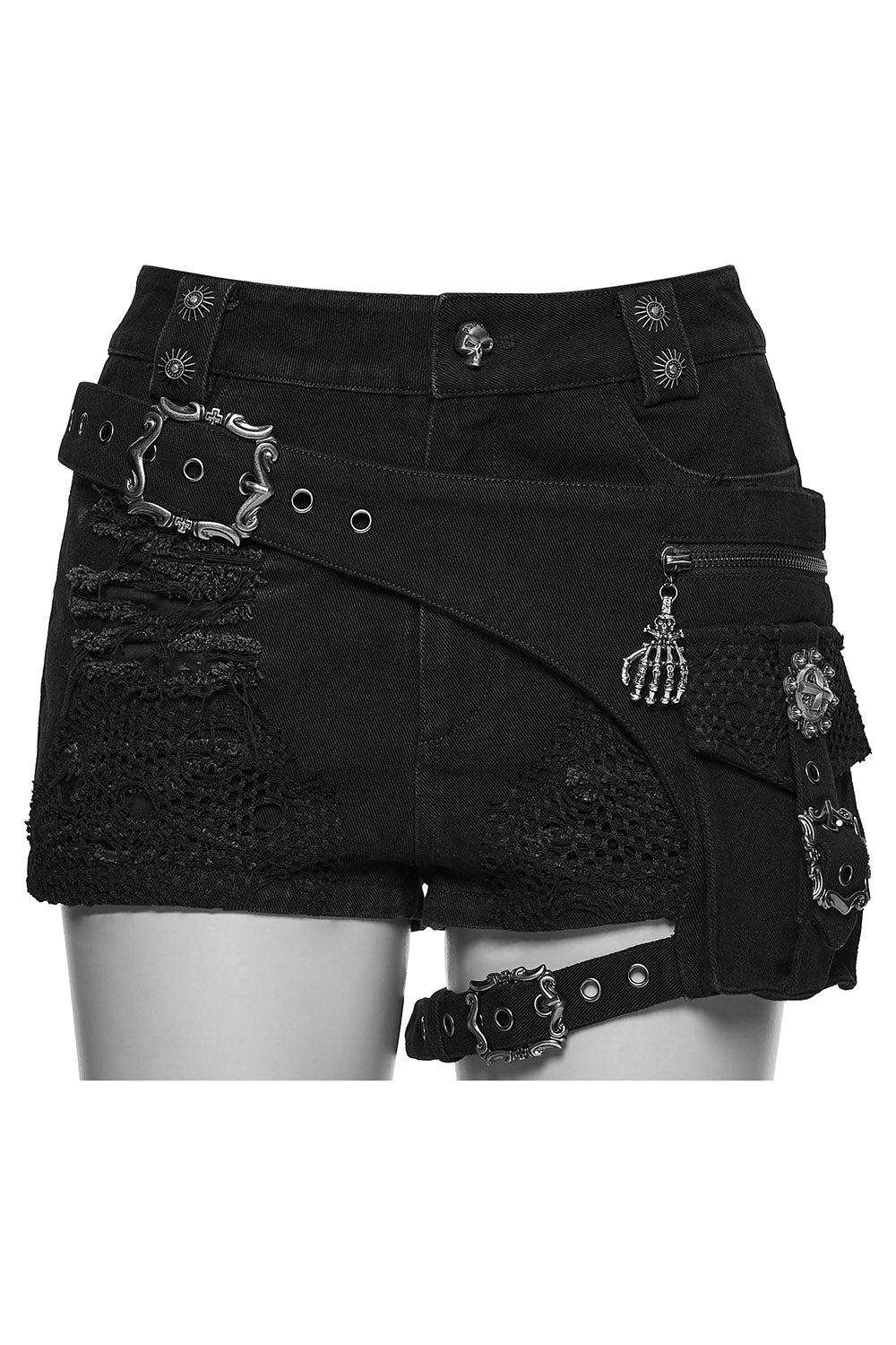 Boneash Shredded Shorts with Thigh Bag