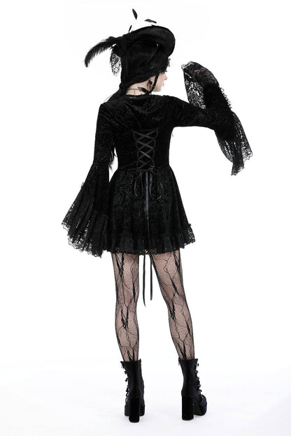 Coquette Flocked Vampire Velvet Dress