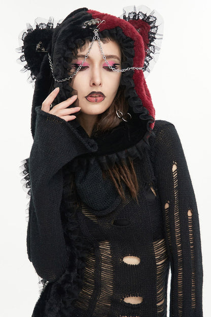 Creepy Cuddles Bear Ear Hat [RED/BLACK]
