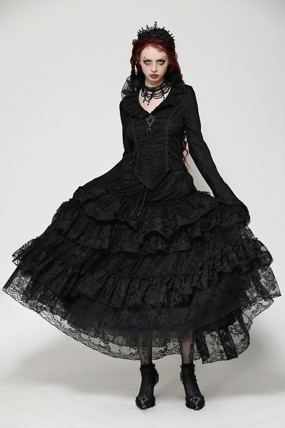 Calypso Gothic Tiered Lace Skirt