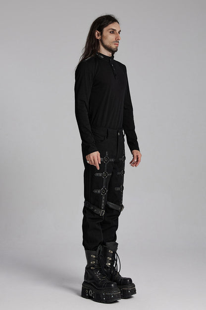 Black Oil Buckle Pants