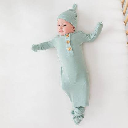 Ribbed Knotted Gown with Hat Set in Sage