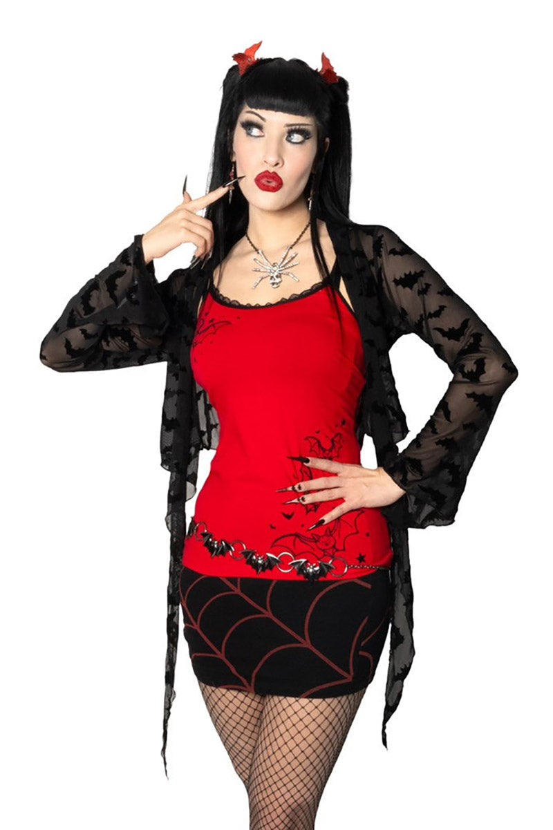 Bat Outline Red Lace Cami Top