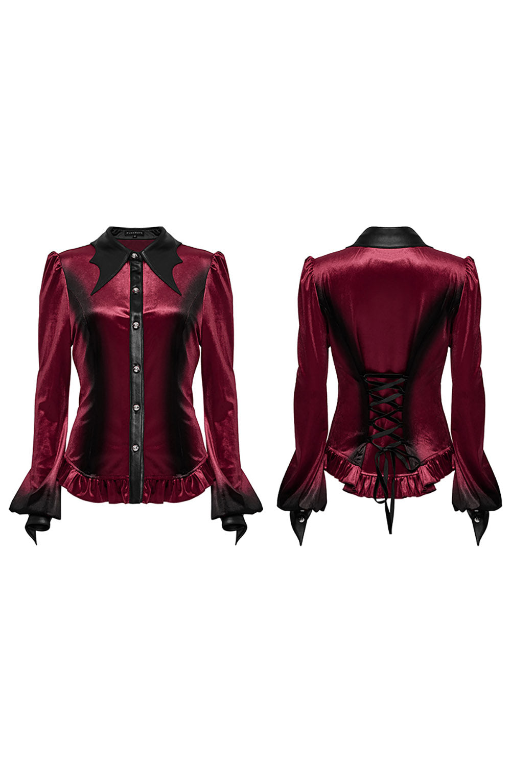 Blooddrop Velvet Batwing Collar Top [Red]