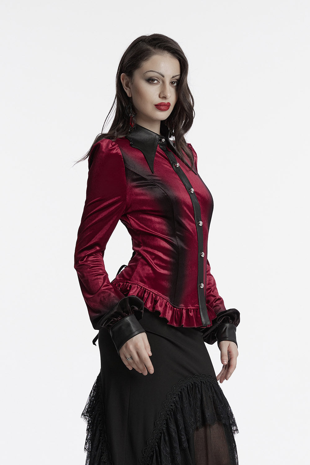 Blooddrop Velvet Batwing Collar Top [Red]