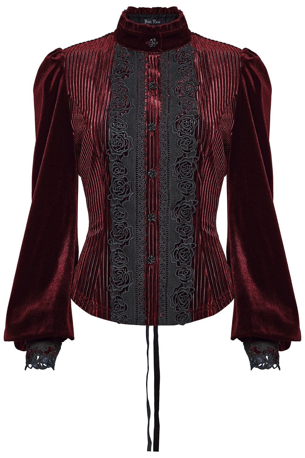 Crimson Bloom Embroidered Button-Up Top [Red]