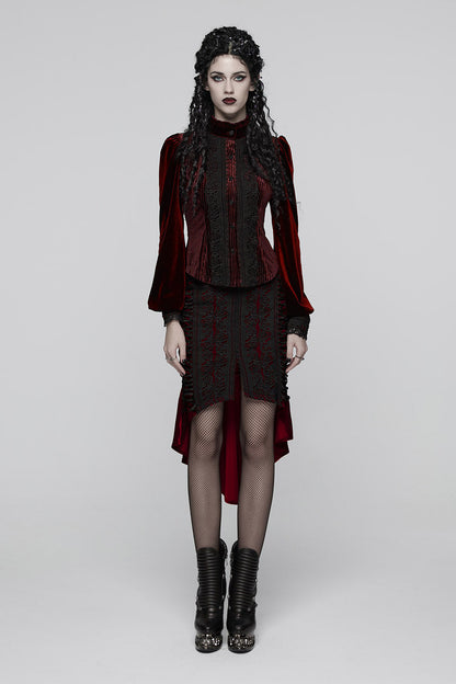 Crimson Bloom Embroidered Button-Up Top [Red]